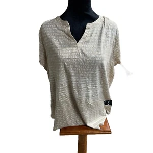 Top tunica Liz Claiborne scollo a V manica corta casual beige XXL - Foto 1 di 4