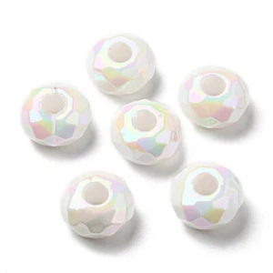 10 Acrylic White Multicolor Rondelle Faceted Spacer Beads – 14mm – Large Hole - Picture 1 of 4