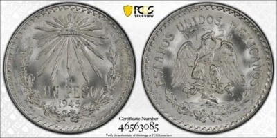 Peso México 1945-M KM455 PCGS MS66 Foto 1 de 2
