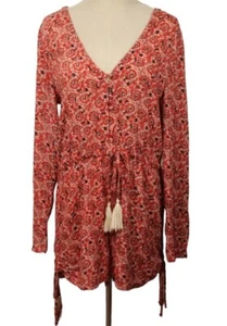 Minkpink L Red Beige Black Boho Floral Crinkle Viscose Jumpsuit Playsuit NWOT - Picture 1 of 7