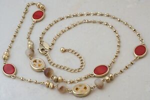 Chicos Mila Reversible Sahara Champgne Gold Coral Oval Necklace