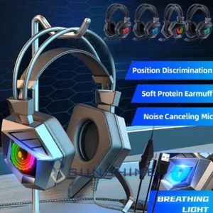 Auriculares con mic y LED para juegos con cable de 3.5mm para PS4 PS5 PC Laptop  - Picture 1 of 98