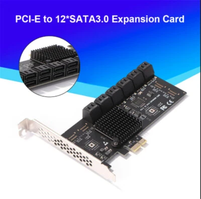 PCIE SATA Adapter Card PCIE Card 12 Port SATA 3 PCI Express X1 Expansion Card - Image 1 of 4