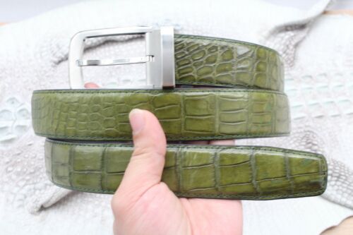 Moss Green Real Alligator ,CROCODILE Belly LEATHER Skin Men's Belt - W 1.3 inch
