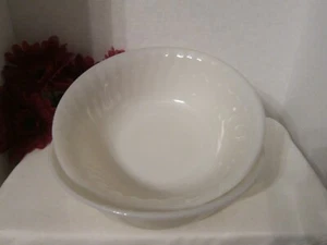 2 VTG 50's Anchor Hocking Fire King Swirl Ivory White Round Vegetable Bowls ~ 8" - Picture 1 of 2