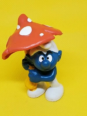 Smurfs Umbrella Mushroom Vintage 1979 Figure PVC Toy Figurine ~ t1582 - Image 1 of 4