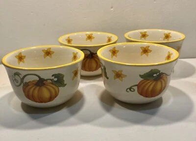 Juego de 4 cuencos Temptations de cereal/ensalada/sopa diseño calabaza de temporada 16 oz. Foto 1 de 4