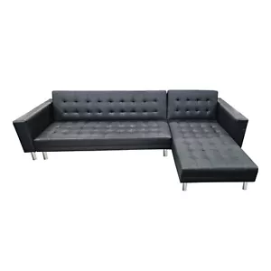 Sarantino Corner Faux Leather Sofa Bed Couch with Chaise - Black - Picture 1 of 7