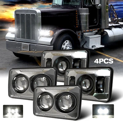 Chrome 4X6'' 4PCS LED Headlights Hi/Low For Kenworth T800 W900 Peterbilt 357 379 - Image 1 of 4