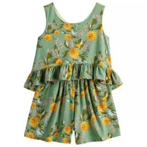 BONNIE JEAN Big Girl's L(12-14) Green Floral Sleeveless Popover Knit Romper NWT - Picture 1 of 1