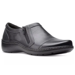 CLARKS Women's Cora Giny Cushioned Zip Loafer Flats Black Size 6.5M - Picture 1 of 5