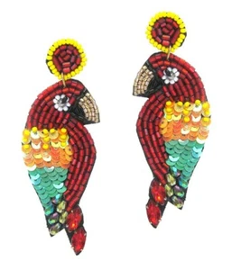 NEW DESIGNER INSPIRED TROPICAL PARROT SEED BEAD SEQUIN STATEMENT EARRINGS - Picture 1 of 1