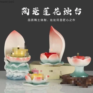 Chinese Candlestick Buddhist White Porcelain Lotus Ceramic Buddha - Picture 1 of 10
