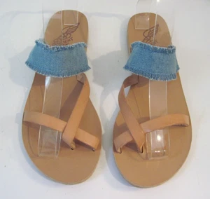 Ancient Greek Sandals Blue Denim Cross over Strappy Leather Women's Size 39 - Picture 1 of 4