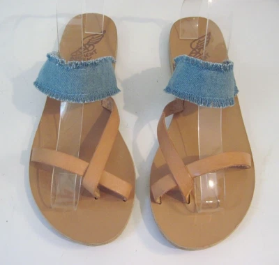 Ancient Greek Sandals Blue Denim Cross over Strappy Leather Women's Size 39 - Image 1 of 4