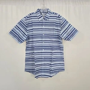 Amazon Essentials Shirt Men's L Casual Short Sleeve Button Down Blue Stripe NWT  - Picture 1 of 6