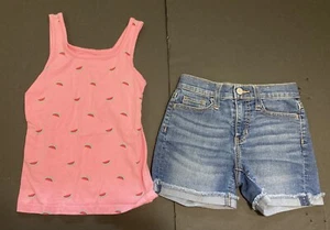 Girl's Old Navy Outfit size 8 - Pink Watermelon Print Top w/Jean Shorts EUC - Picture 1 of 7