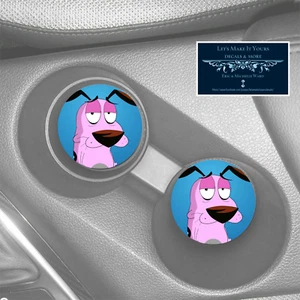 COURAGE THE COWARDLY DOG FACE CUSTOM RUBBER CAR COASTERS SET (2) - Picture 1 of 1
