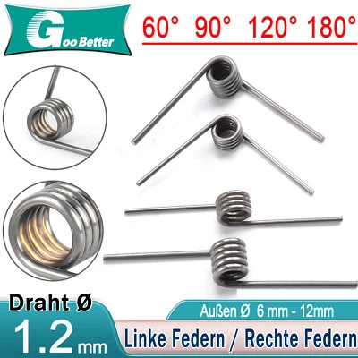 GOO BETTER Schenkelfeder Draht Ø 1,2 mm , Ø 6 mm-12 mm Federstahl (60° 90° 120° 180° Winkel