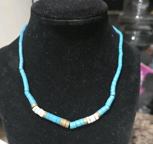 Vintage Southwest Turquoise Heishi Shell Beaded Necklace 17" - Picture 1 of 4