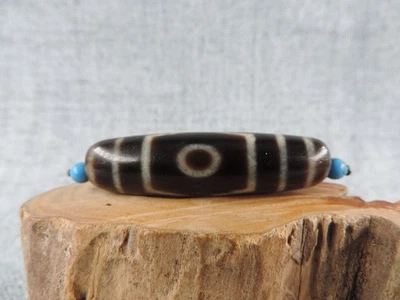 Antiguo amuleto tibetano de 3 ojos de ágata antigua con cuentas Dzi para colgante B Foto 1 de 4