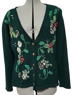 Suéter 1993 De Colección Susan Bristol M Feo Navidad Bordado Cárdigan Con Cuentas  Foto 1 de 4