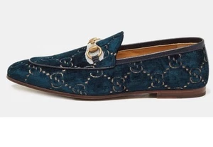 Nuevos Mocasines Gucci Azul Hombres GG Terciopelo Jordaan 9.5G/10 EE. UU./UE 43.5-44 Auténticos - Imagen 1 de 9