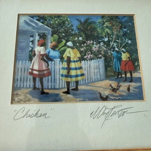 Stampa artistica afro caraibica firmata e intitolata pollo incorniciato - Foto 1 di 6