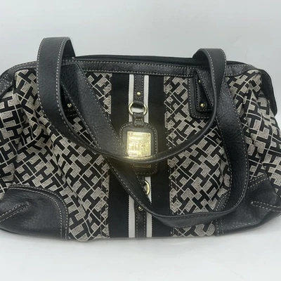 Vintage Tommy Hilfiger Handbag Tote 2010 Black Tan Gold Tone Accents Classic - Image 1 of 4