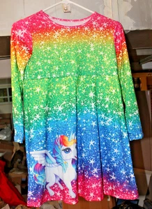 Girls colorful unicorn dress Size 9-10Y Super Cute - Picture 1 of 3