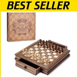 12,8" Magnetisches Nussbaum Schachbrett Set mit zwei Schubladen & Bonus Königinnen - Bild 1 von 10