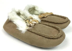 Vee Vee Mädchen Microsuede Mokassin Hausschuhe mit Kunstfellmanschette hellbraun Gr. XL 4-5 - Bild 1 von 2