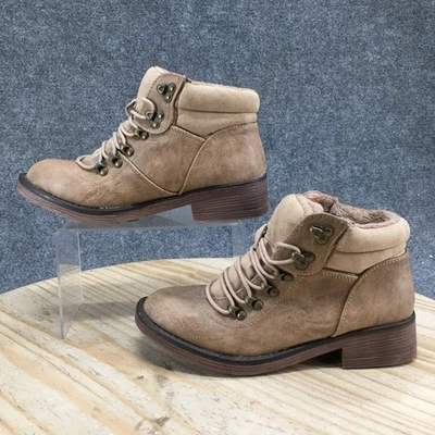 Sugar Boots Womens 7 M Sand Bootie Brown Faux Leather Lace Up Comfort Ankle Top - Image 1 of 4