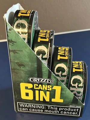 Latas de tabaco Grizzly corte largo Wintergreen BIG GAN 6 EN 1 (4) con pantalla VACÍAS Foto 1 de 4