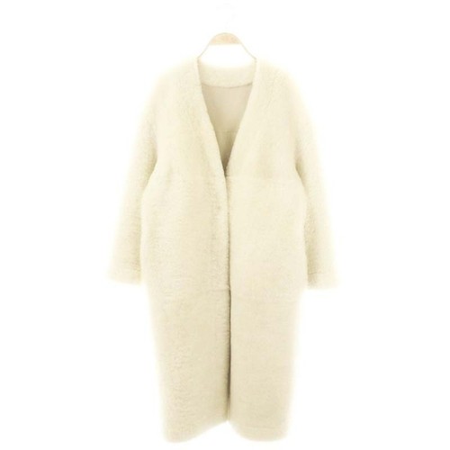 OFF WHITE Cappotto Mouton Grace Class senza colletto capospalla lungo 34 bianco sporco DO usatod41b0