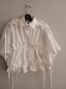 MSGM White Frill Ruffle Cropped Short Button Down Shirt  Blouse  38 - Picture 1 of 10