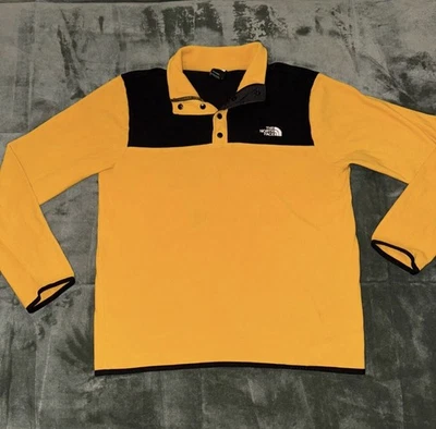 Chaqueta polar The North Face para hombre 1/4 a presión amarilla negra pulóver cuello falso usada en excelente estado Foto 1 de 4