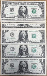 2021 One Dollar Bills Sequential “D” Star Notes Uncirculated $33 Strap 33 Notes - Picture 1 of 6