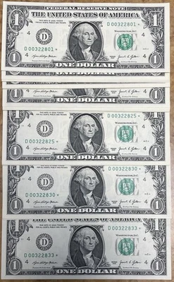 2021 One Dollar Bills Sequential “D” Star Notes Uncirculated $33 Strap 33 Notes - Image 1 of 4
