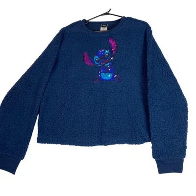 Disney Stitch Women's Junior Sequin Faux Sherpa Pullover Top SIZE XXL NWT - Image 1 of 4