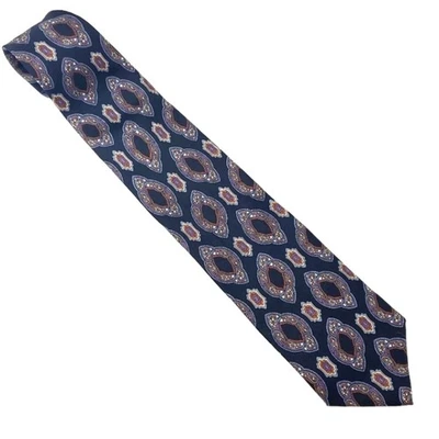 Corbata de seda italiana vintage Pierre Balmain Francia ancha azul marino medallón cachemir Foto 1 de 4