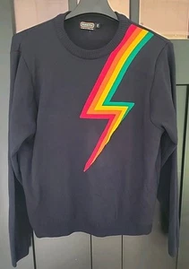 Run & Fly Pullover Herren Größe 2XL dunkelblau Regenbogen gestreift Blitz - Bild 1 von 5