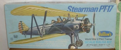 GUILLOWS STEARMAN PT-17 PILOT TRAINER GAS BALSA AIRPLANE MODEL KIT BOXED - Image 1 of 4
