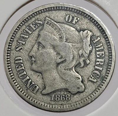 1868 Three Cent Piece Nickel 3c Antique United States of America III Coin 5 - Image 1 of 2