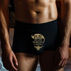 Sfregamento Per Desideri Boxer Pantaloncini Boxer Personalizzati Lampada Genio Aladdin Regalo Divertente - Foto 1 di 1