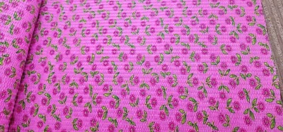 Plisse棉质织物罕见粉红色或橙色花朵印花橡木山织物BTHY — 第 1/4 张图片