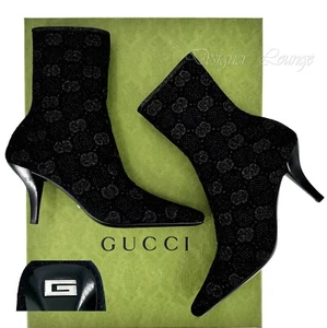 NEW GUCCI GG Logo Black Metallic Stretch-Knit Ankle Boots EU 37 $1,250 - Picture 1 of 12