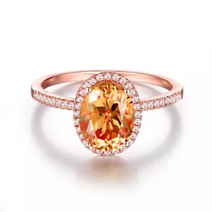 0.9CT Citrine Oval 8x6mm &Natural Diamond Ring Solid 14K Rose Gold Fine Jewelry  - Picture 1 of 9