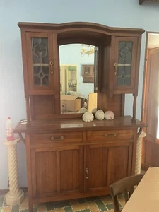 Credenza con Vetrina Antica Arte Povera Legno Intagliato Vetro Molato Italia 900 - Foto 1 di 3