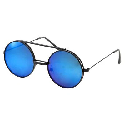 Gafas de sol abatibles redondas Steam Punk vintage espejo azul negro hombres mujeres retro Foto 1 de 4